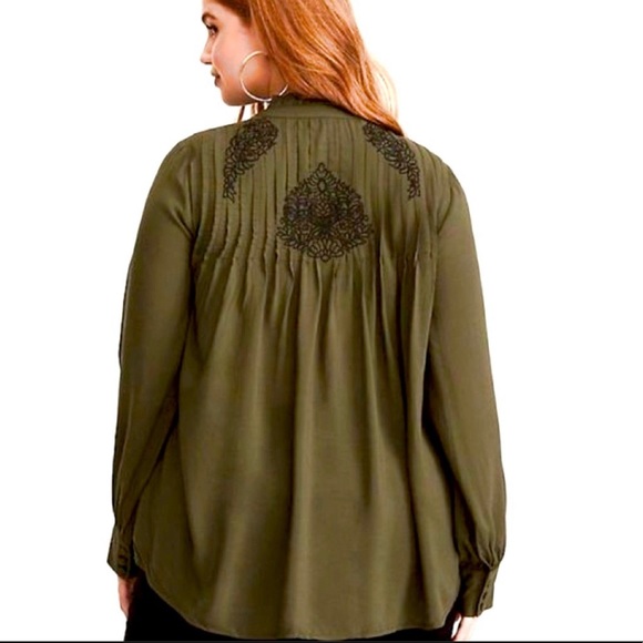 Torrid Embroidered Button down Peasant Blouse - Picture 2 of 12